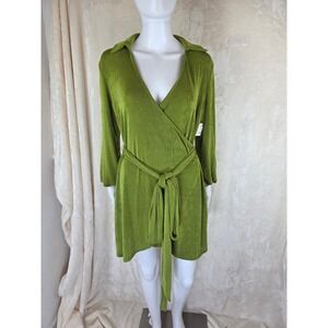 Princess Polly Party Time Mini Dress Green Wrap V-Neck Long Sleeve US 2 AU 6